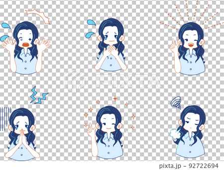スーツ姿の女の子のいろいろな表情のイラストセット スーツ姿の女の子のいろいろな表情のイラストセット 92722694