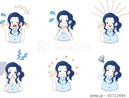 スーツ姿の女の子のいろいろな表情のイラストセット スーツ姿の女の子のいろいろな表情のイラストセット 92722695