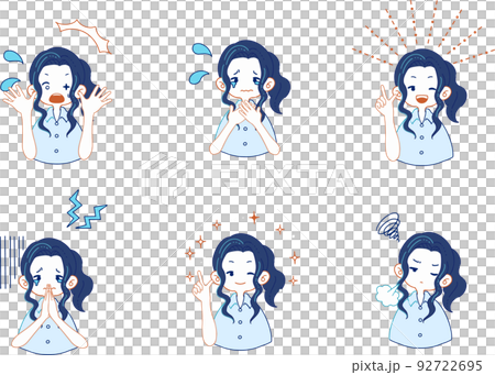 スーツ姿の女の子のいろいろな表情のイラストセット スーツ姿の女の子のいろいろな表情のイラストセット 92722695