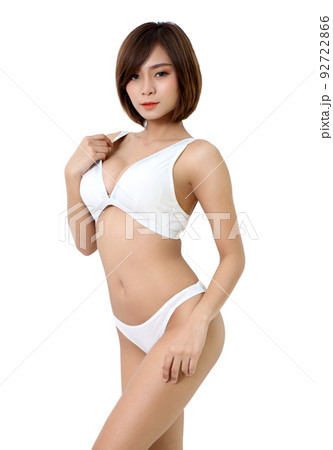 beautiful woman in white bikini on white background 92722866
