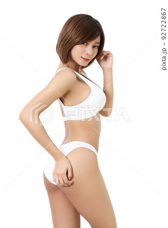 beautiful woman in white bikini on white background 92722867