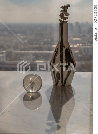 Dried flowers in beautiful ceramic black and white vase handmade. 92723209