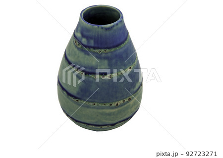 Blue ceramic vase handmade isolated on white background. Blue ceramic vase handmade isolated on white background. 92723271