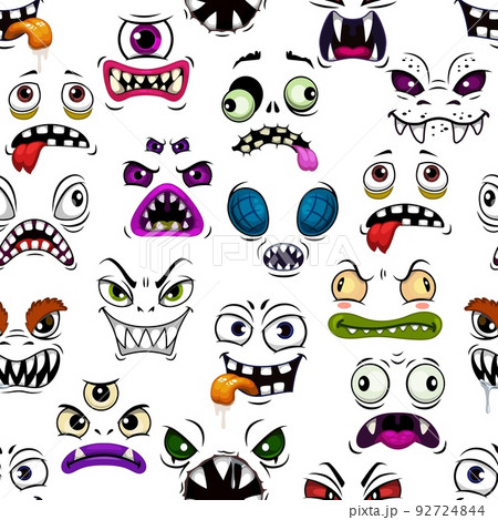 Cartoon monster faces vector seamless pattern....のイラスト素材 [92724844] - PIXTA
