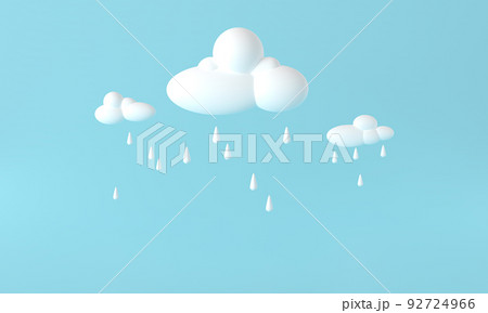 Weather icon Rain 3d rendering. Rain clouds and lightning on the blue background. 3D Cartoon Weather Icon of Rain. Sign of Cloud and Raindrops Isolated on White Background. Illustration of 3d Render. 92724966