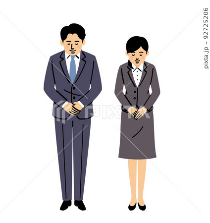お辞儀するスーツ男女全身 92725206