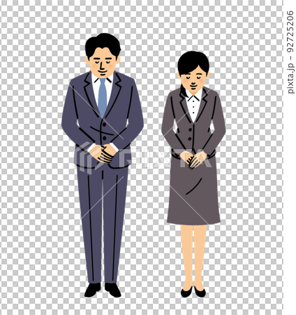 お辞儀するスーツ男女全身 92725206