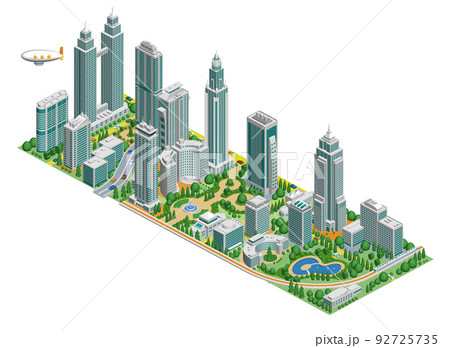 ブロックのように組み合わせれば大きな都市になる街並みイラスト　バリエーションあり 92725735