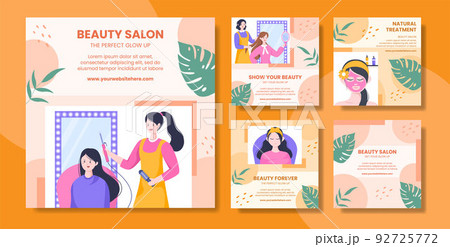 Beauty Salon Social Media Post Template Flat Cartoon Background Vector Illustration 92725772
