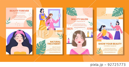 Beauty Salon Social Media Stories Template Flat Cartoon Background Vector Illustration 92725773