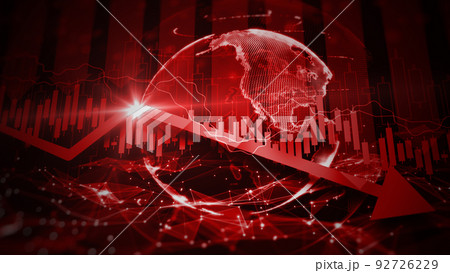 Recession global market crisis stock red price drop arrow down chart fall, Stock market exchange analysis business and finance, Money losing inflation deflation, Investment loss crash, 3d rendering Recession global market crisis stock red price drop arrow down chart fall, Stock market exchange analysis business and finance, Money losing inflation deflation, Investment loss crash, 3d rendering 92726229