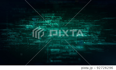 Digital Cyberspace with Particles and Digital Data Network Connections. High Speed Connection and Big Data Analysis, Technology Digital Matrix Abstract Background Concept, 3d rendering. 92726296