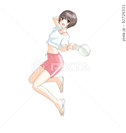 【自然な髪色】スポーティーな夏服ではしゃぐピンク担当ショートカットの女の子 【自然な髪色】スポーティーな夏服ではしゃぐピンク担当ショートカットの女の子 92726331