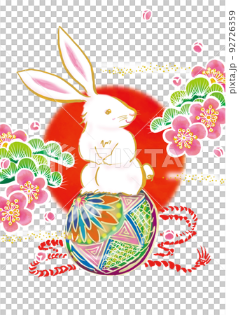 New Year's card 2023 Shochiku plum and rabbit 92726359