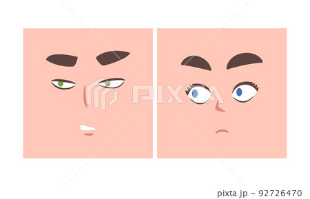 Face Expression and Emotion with Eyebrow and Mouth Grimace in Square Shape Vector Set 92726470