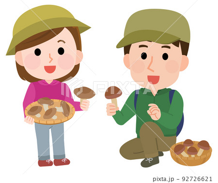 きのこ狩りをする男女 イラスト きのこ狩りをする男女 イラスト 92726621