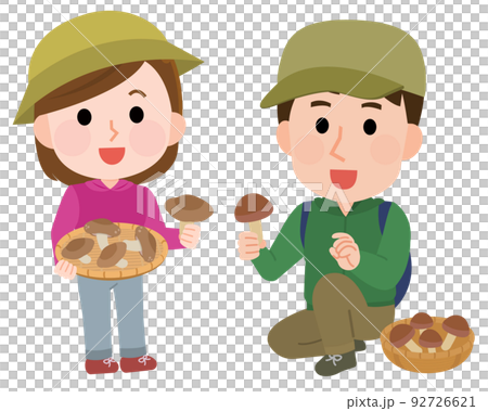 Illustration of men and women picking mushrooms 92726621