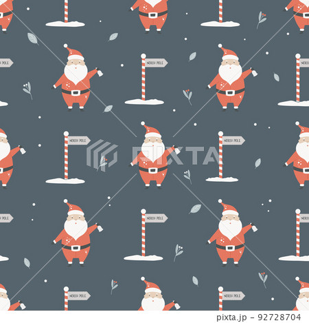 Christmas seamless pattern with cute Santas at North Pole Christmas seamless pattern with cute Santas at North Pole 92728704