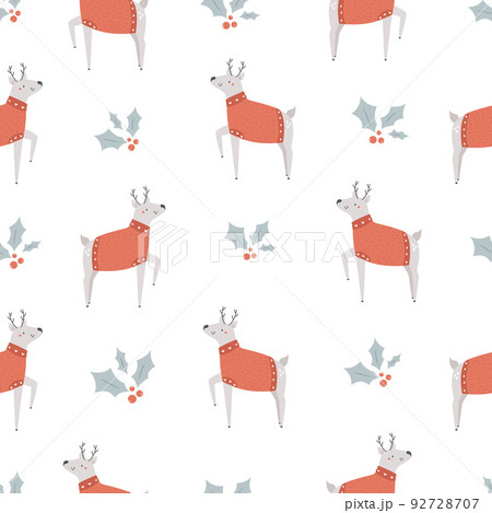 Christmas seamless pattern with funny reindeers in sweaters 92728707