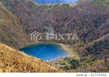 日光白根山の登山道から望む五色沼の風景 92729308