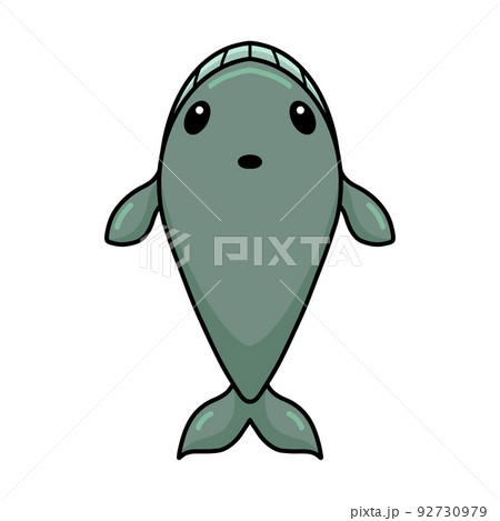 Cute little whale cartoon swimming	 92730979