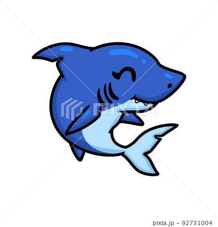 Cute little shark cartoon swimming 92731004
