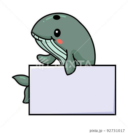 Cute little whale cartoon with blank sign Cute little whale cartoon with blank sign 92731017