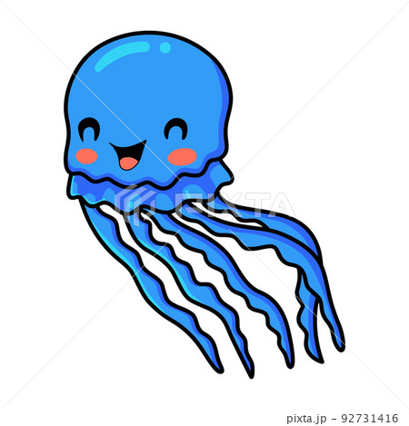 Cute blue little jellyfish cartoon 92731416