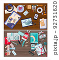 Vector tables with office and medical supplies. Pharmacy template for hospitals, advertising, pharmacies training. template for office, business solutions, startup, time management, planning and 92731620