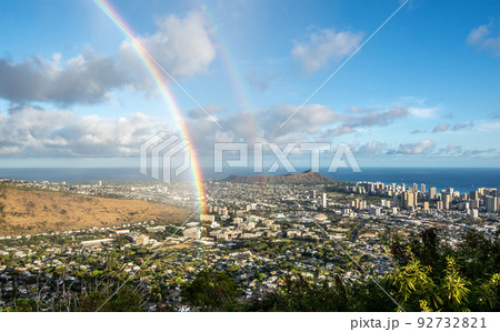 rainbow over honolulu hawaii after rain 92732821