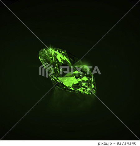 Green dazzling diamond on black background. 3D render 92734340