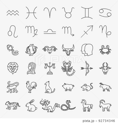 Zodiac Horoscope Line Icons Set 92734346