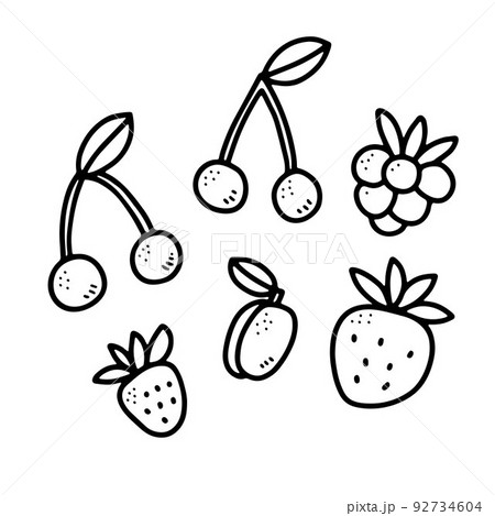 Doodle berries set. Hand drawn strawberry, cherry 92734604