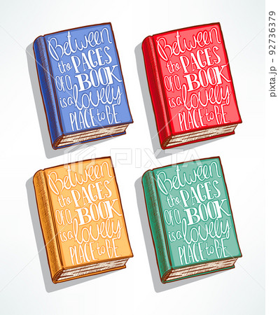 hand-drawn books with the quote 92736379