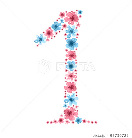Watercolor number 1 from blue and pink flowers. Suitable for postcards, decorations, banners, posters, etc. Watercolor number 1 from blue and pink flowers. Suitable for postcards, decorations, banners, posters, etc. 92736725