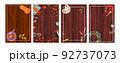Set of flat vector banners for Christmas, autumn,halloween, school. Cartoon holiday template with festive decorations and food. New Year s card with a Christmas wreath, toys and garlands. Background 92737073