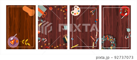 Set of flat vector banners for Christmas, autumn,halloween, school. Cartoon holiday template with festive decorations and food. New Year s card with a Christmas wreath, toys and garlands. Background Set of flat vector banners for Christmas, autumn,halloween, school. Cartoon holiday template with festive decorations and food. New Year s card with a Christmas wreath, toys and garlands. Background 92737073