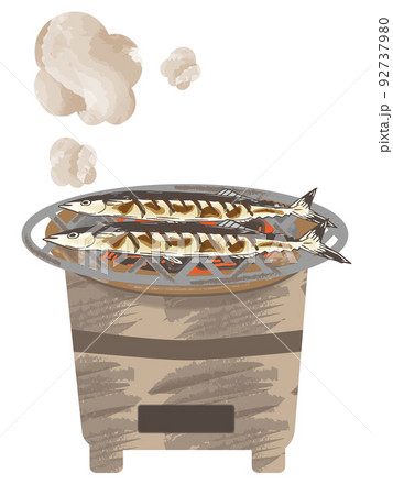 七輪で焼くサンマ 92737980