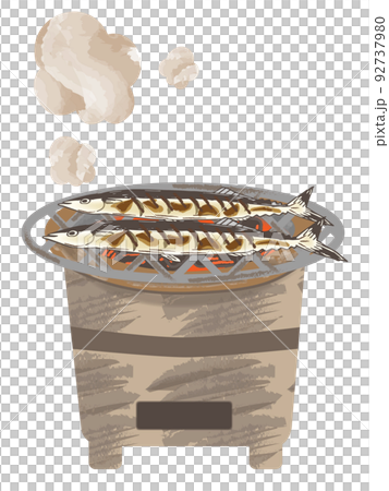 七輪で焼くサンマ 92737980