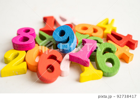 Math number colorful on white background, education study mathematics learning teach concept. Math number colorful on white background, education study mathematics learning teach concept. 92738417