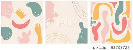 Set of trendy vector collages with hand drawn organic shapes and textures in pastel colors. Contemporary design perfect for prints, flyers, banners, invitations, branding design, covers, social media, 92738727