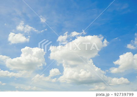 Panorama blue sky with tiny white clouds nature seasonal background 92739799