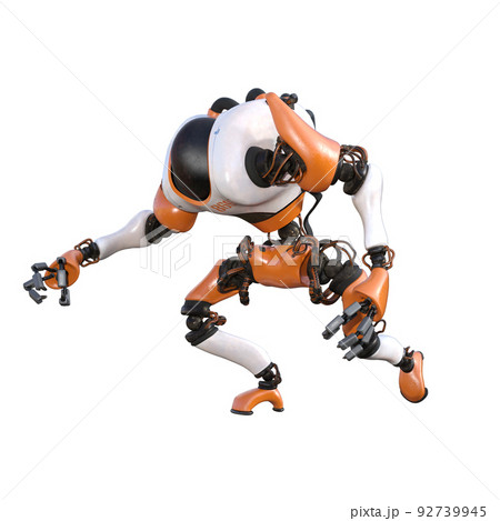 Cartoon character roboter isolated on white background. Character for collages, Clipart, photobashing. 3d rendering illustration. 92739945