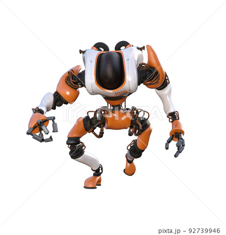 Cartoon character roboter isolated on white background. Character for collages, Clipart, photobashing. 3d rendering illustration. 92739946