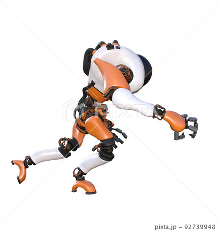 Cartoon character roboter isolated on white background. Character for collages, Clipart, photobashing. 3d rendering illustration. 92739948
