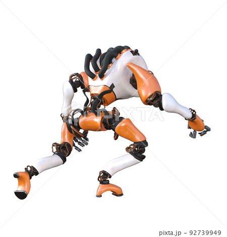 Cartoon character roboter isolated on white background. Character for collages, Clipart, photobashing. 3d rendering illustration. 92739949