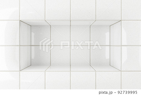 White glossy tiles bathroom or kitchen background with podium 92739995