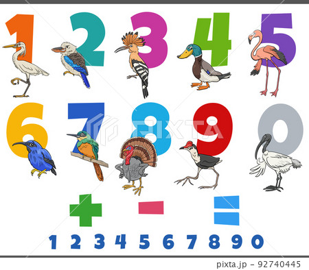 educational numbers set with cartoon birds characters 92740445