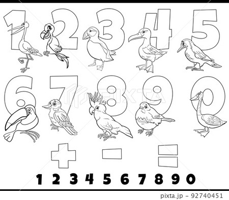 educational numbers set with cartoon birds coloring page educational numbers set with cartoon birds coloring page 92740451