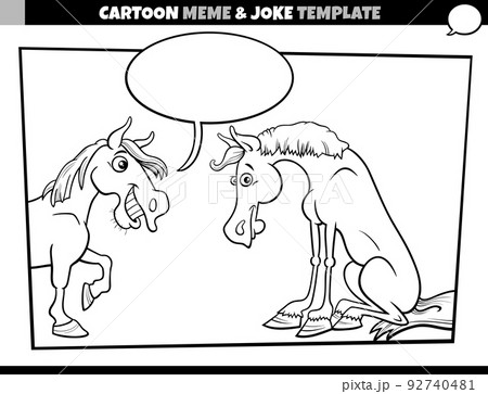 cartoon meme template with speech bubble and comic horses 92740481